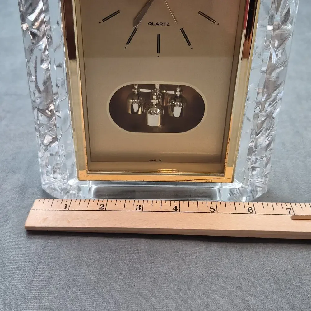 Vintage Seiko Cut Glass Quartz Lead Crystal Desk Clock w/ Pendulum QQZ127S Japan